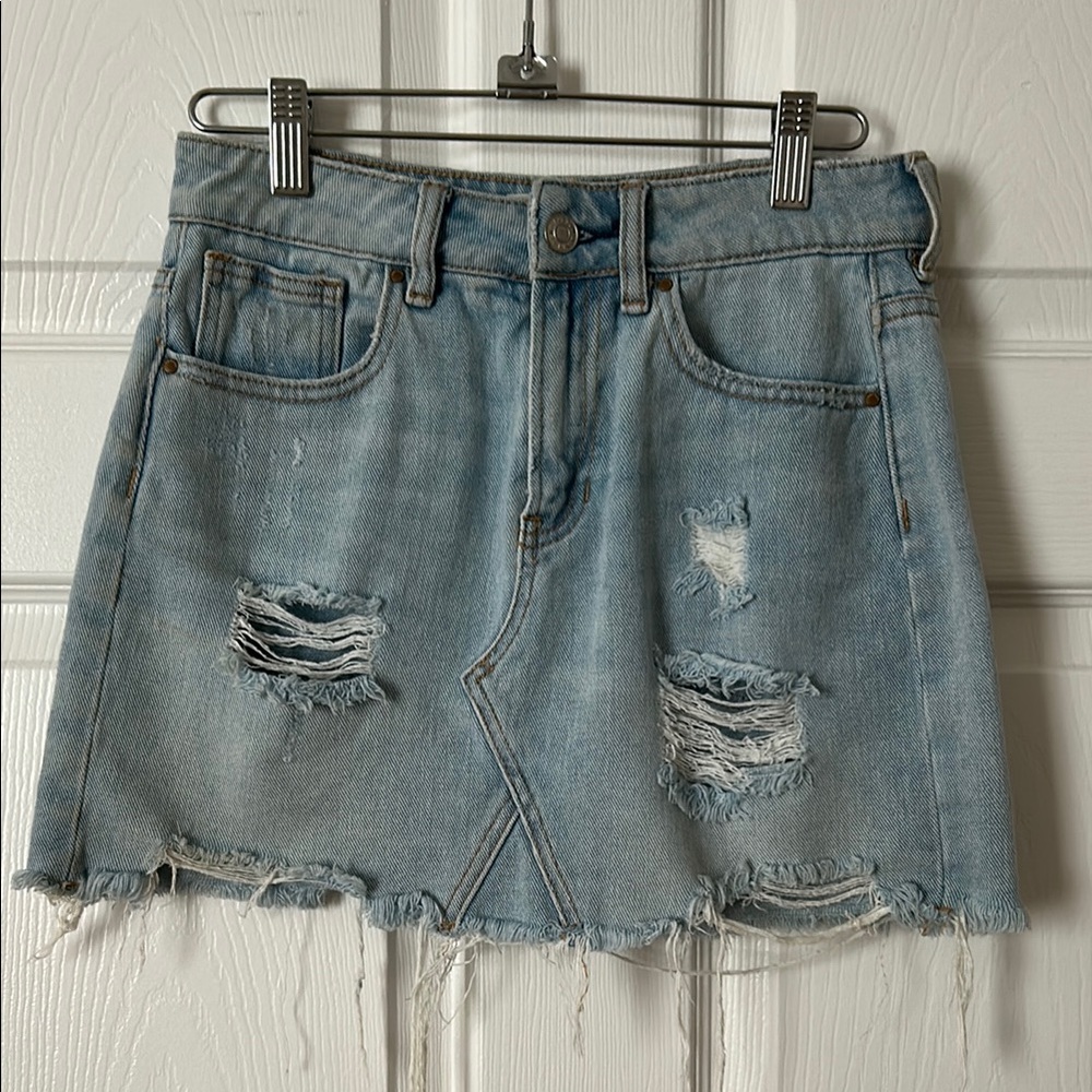 Distressed Denim Mini Skirt